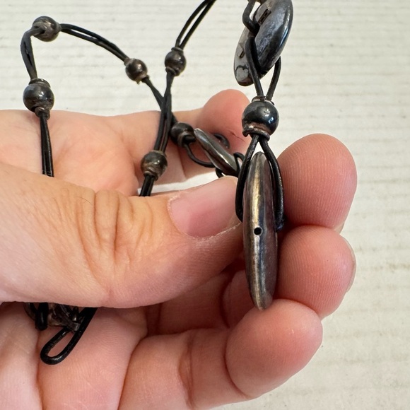 Sterling Silver Round Puffer Circle Discs Leather Cord Necklace Made in Italy - Picture 15 of 16